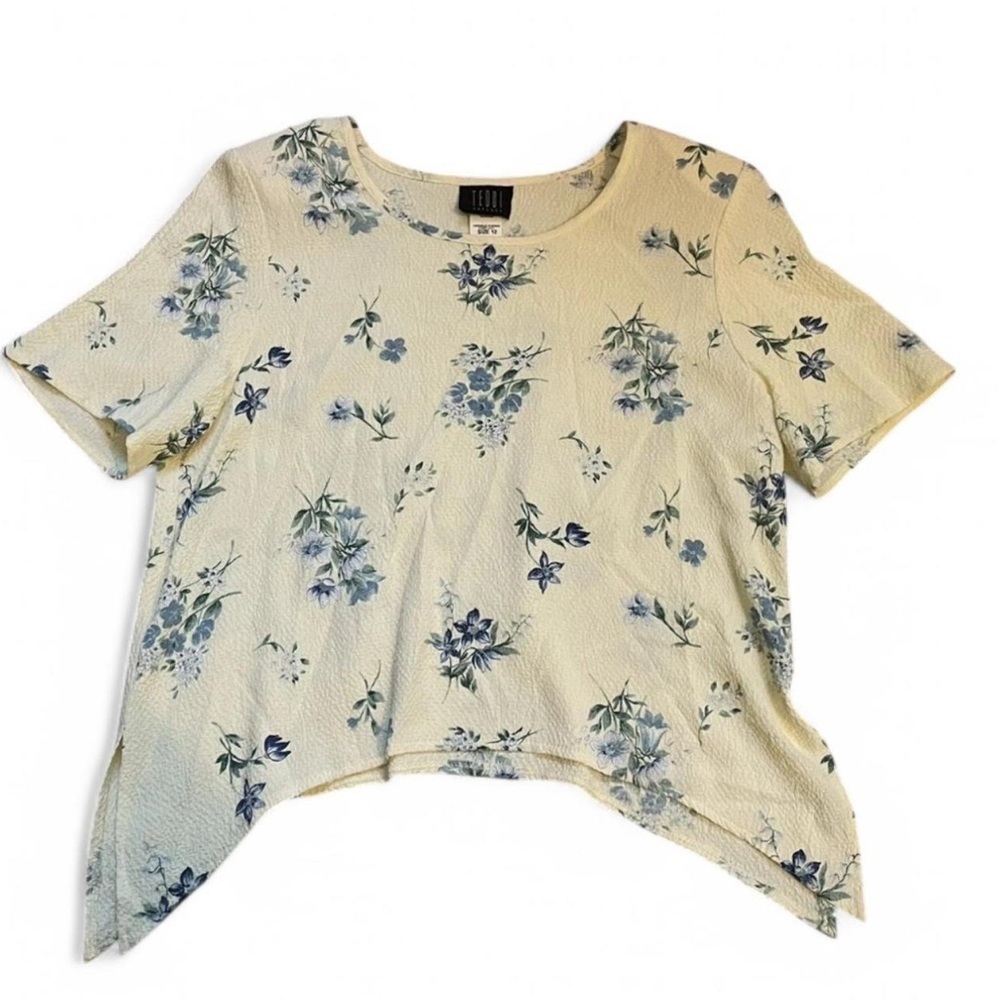 VTG Y2K Teddi Sz 12 Butter Yellow Floral Cottagecore Textured High Low Blouse - Picture 4 of 7